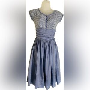 Blue-purple 1950s swing cotton dress